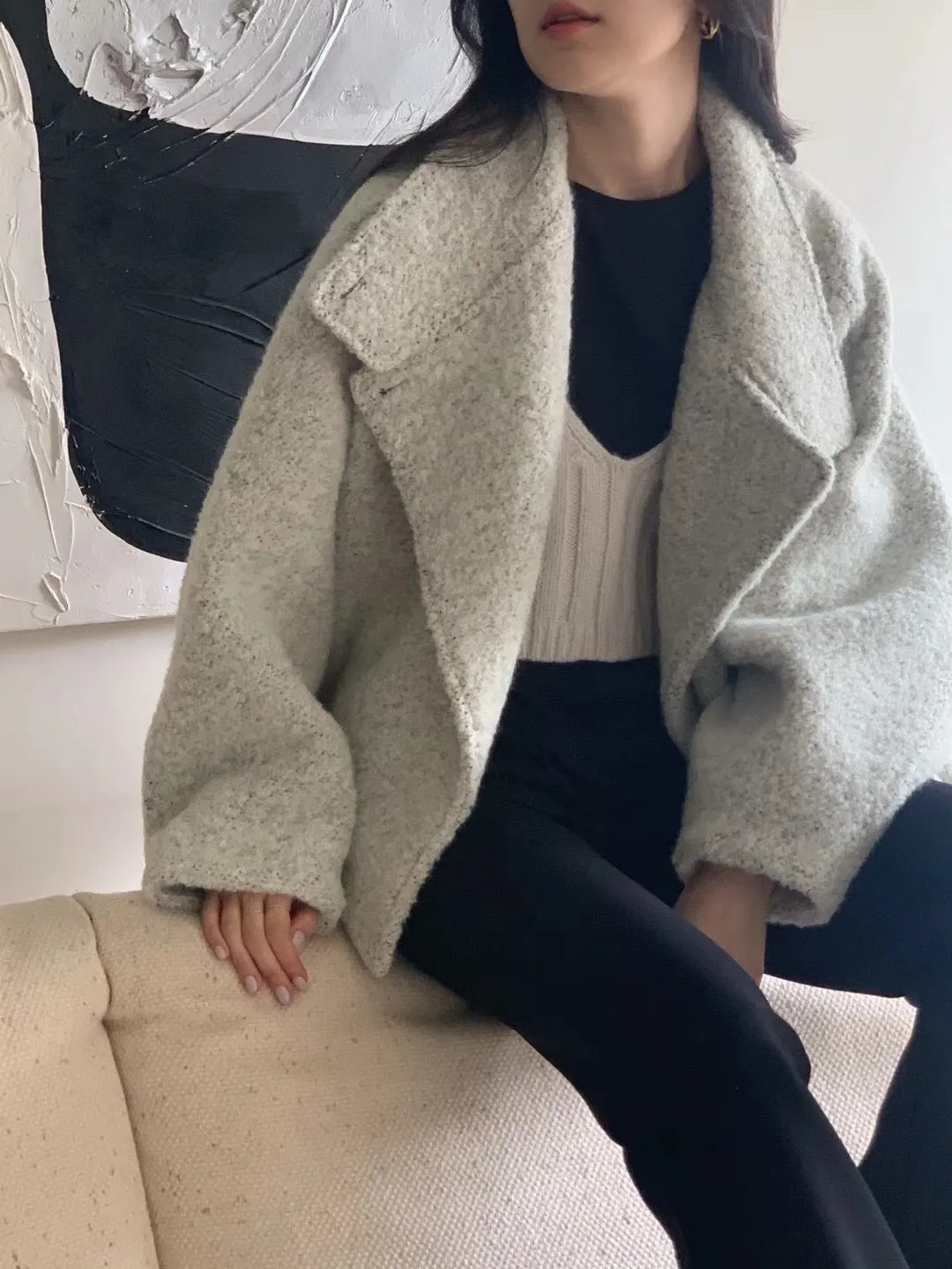 11月PO 高質高級感 ｜ 1124107 Alpaca wool廓型oversized 短版外套