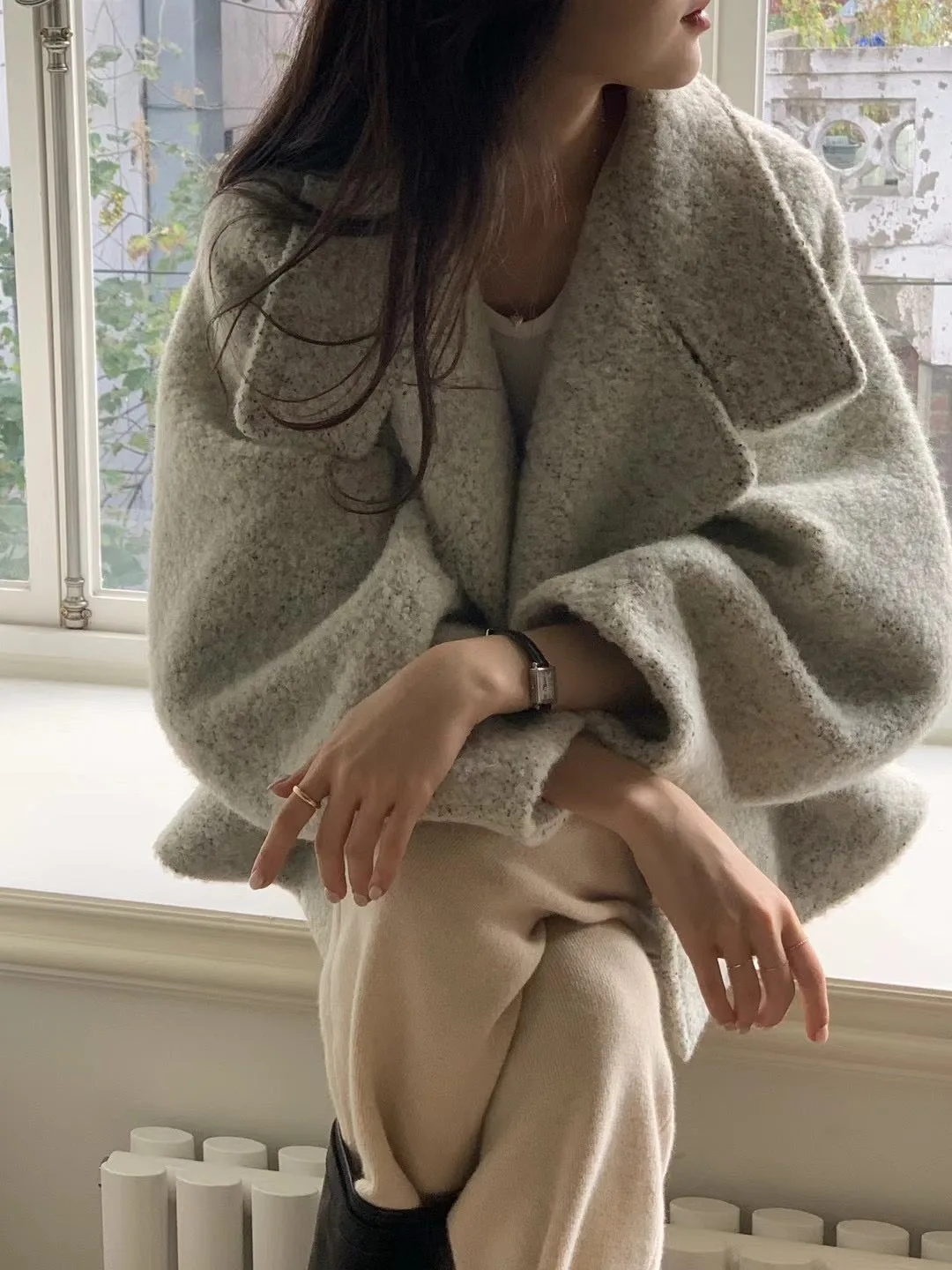 11月PO 高質高級感 ｜ 1124107 Alpaca wool廓型oversized 短版外套