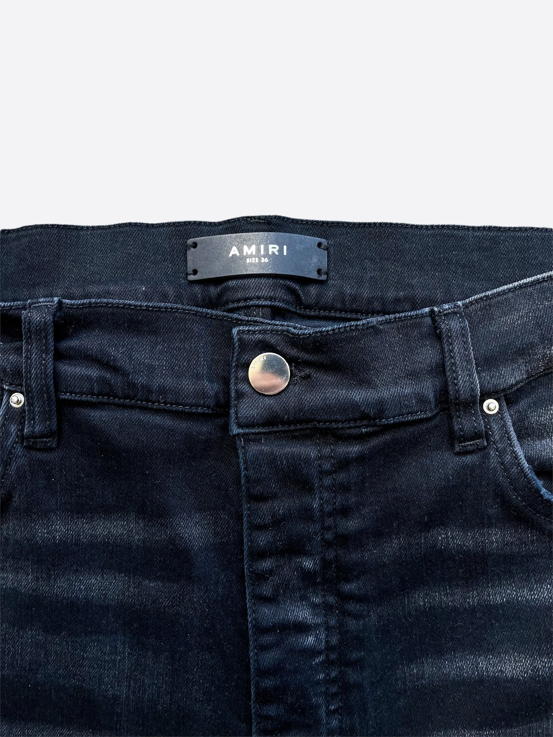Amiri Cherub Logo Distressed Denim
