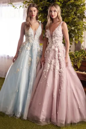 Andrea and Leo A1028 Long Floral Lace Prom Dress A line Formal Evening Gown