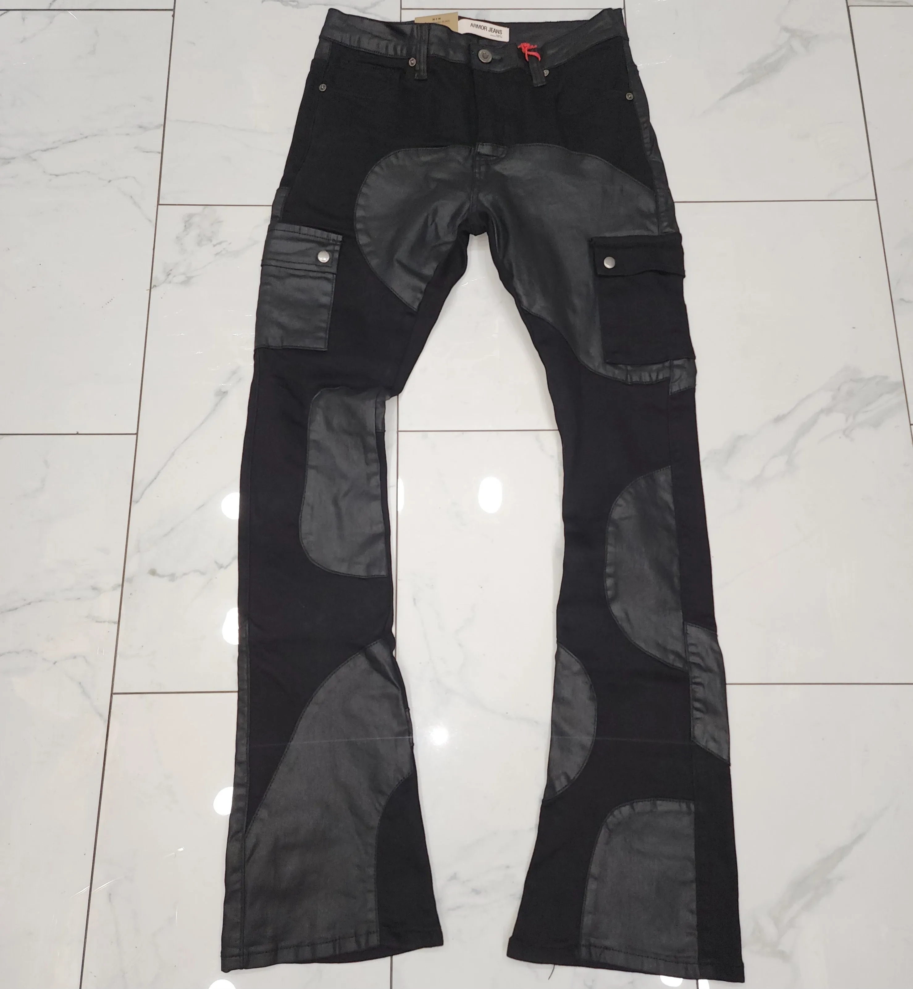Armor Color Block Mid-Rise Stacked Black Jeans
