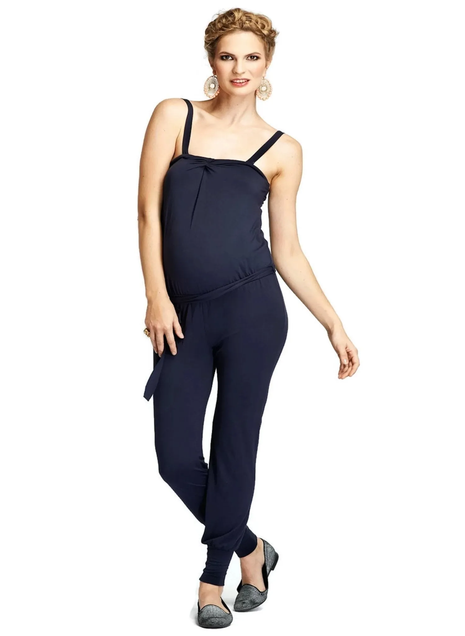 Bangkok Jersey Maternity Jumpsuit - Blue