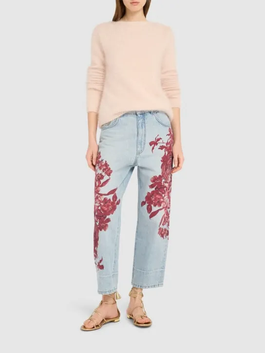 Blumarine   Printed baggy high rise cropped jeans 