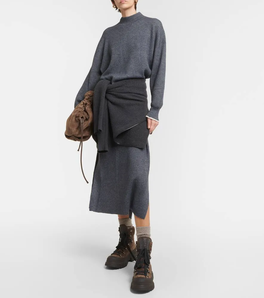 Brunello Cucinelli Ribbed-knit cotton and alpaca midi dress