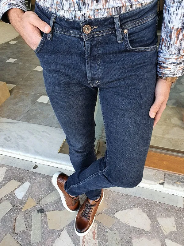 Buy Navy Blue Slim Fit Jeans by GentWith.com with Worldwide Shipping