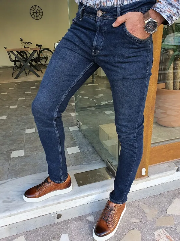 Buy Navy Blue Slim Fit Jeans by GentWith.com with Worldwide Shipping