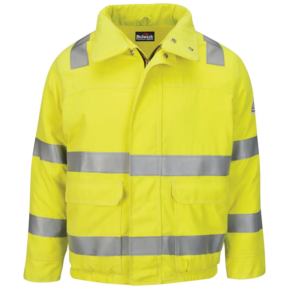 FR HI-VIS LINED INSULATED BOMBER - HV-Yellow Green | Bulwark JMJ4