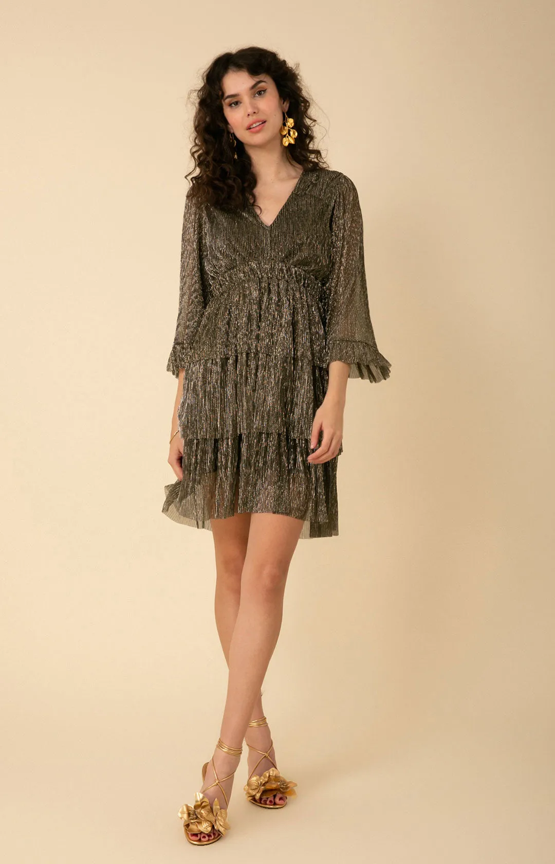 Gabrielle Tiered Lurex Crinkle Mesh Dress