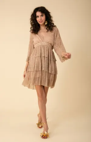 Gabrielle Tiered Lurex Crinkle Mesh Dress