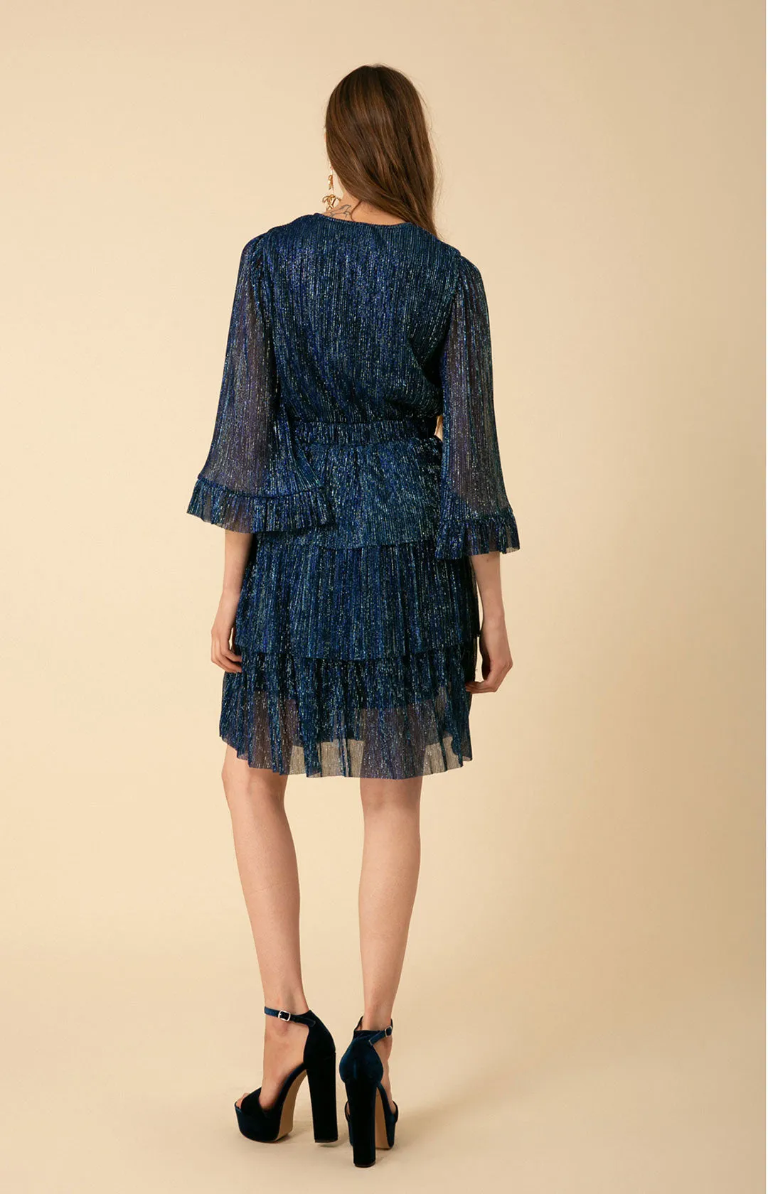 Gabrielle Tiered Lurex Crinkle Mesh Dress