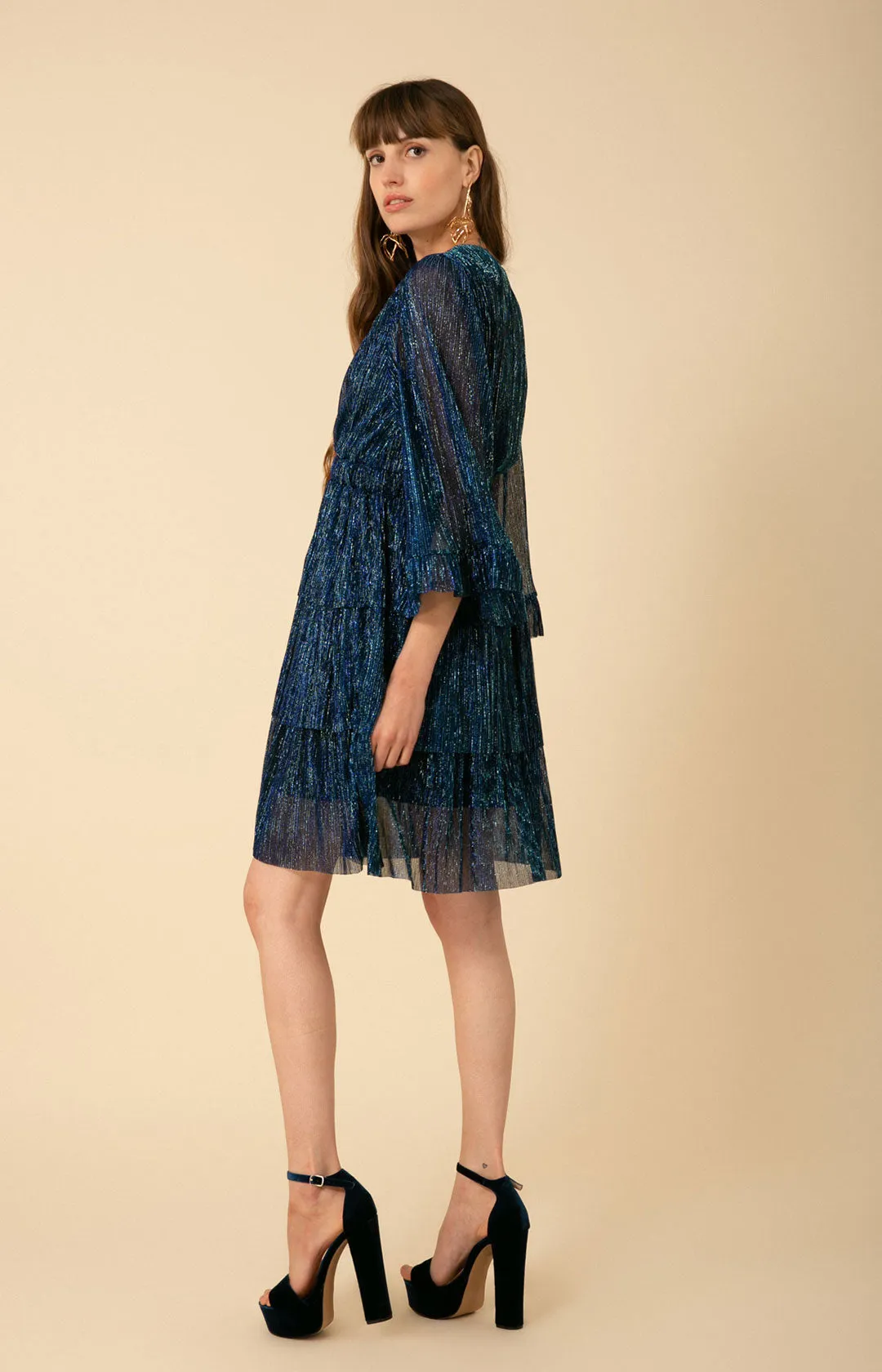 Gabrielle Tiered Lurex Crinkle Mesh Dress