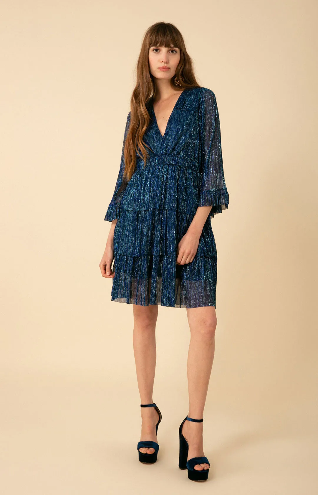 Gabrielle Tiered Lurex Crinkle Mesh Dress