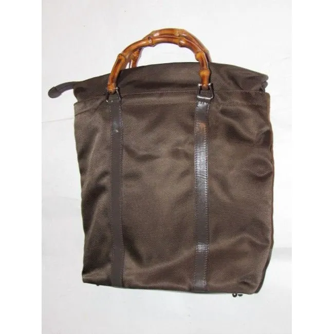 Gucci Bag Tote W Canvasleather Top Handle Shopper Handles Burgundy Brown Canvasbamboo Canvasleatherb