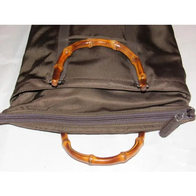 Gucci Bag Tote W Canvasleather Top Handle Shopper Handles Burgundy Brown Canvasbamboo Canvasleatherb