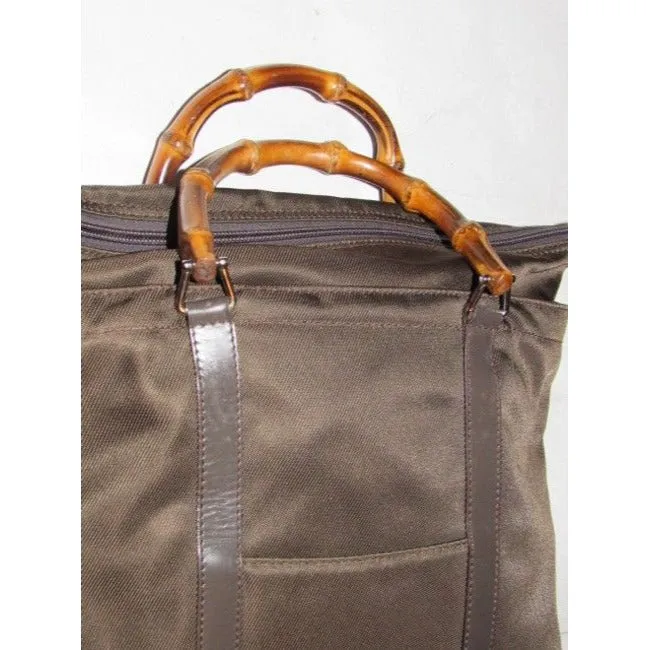 Gucci Bag Tote W Canvasleather Top Handle Shopper Handles Burgundy Brown Canvasbamboo Canvasleatherb