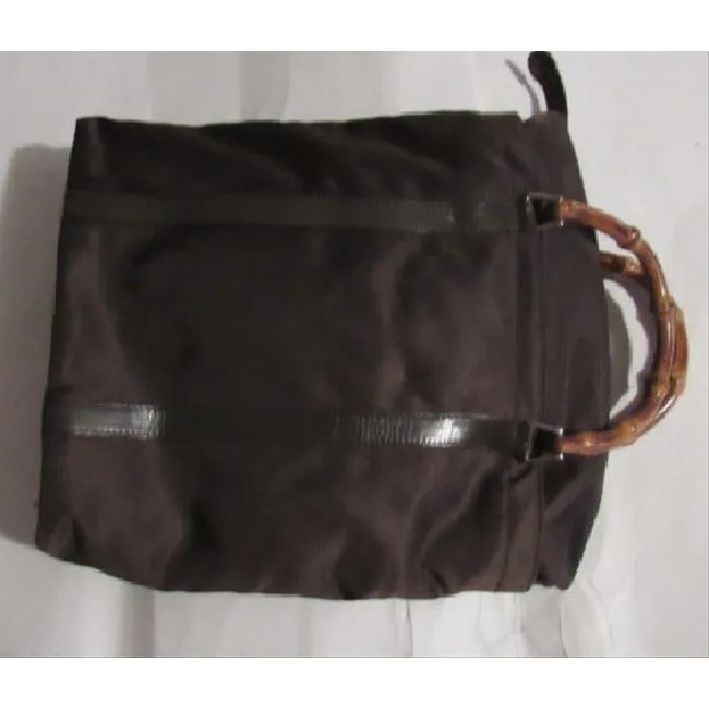 Gucci Bag Tote W Canvasleather Top Handle Shopper Handles Burgundy Brown Canvasbamboo Canvasleatherb