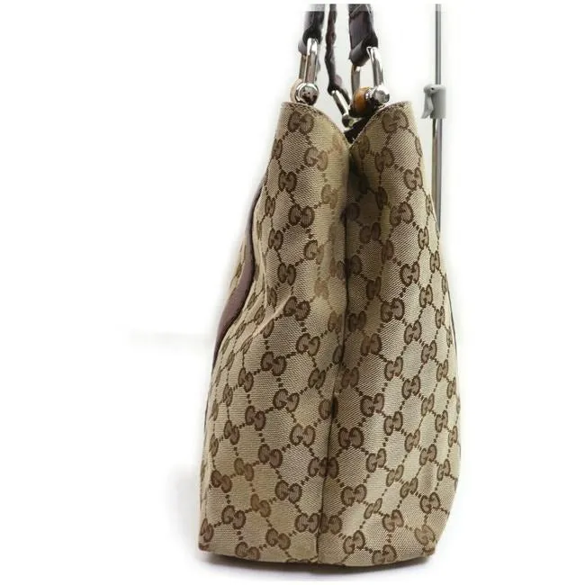 Gucci Bar Shoulder Bag Print Canvasleather With Bamboo Chrome Accents Brown Guccissima Canvas And Le