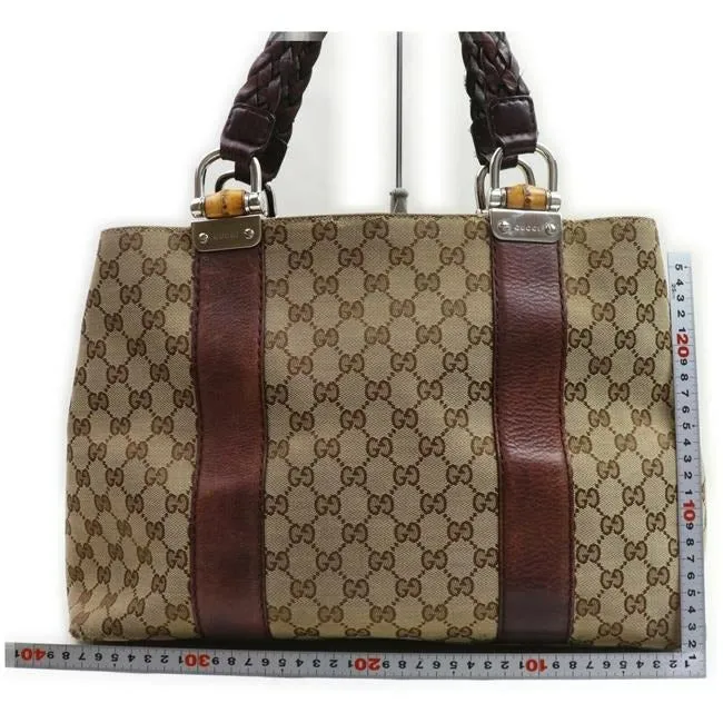 Gucci Bar Shoulder Bag Print Canvasleather With Bamboo Chrome Accents Brown Guccissima Canvas And Le