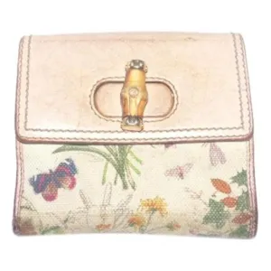 Gucci Floral Print Pink Leather Bamboo Line Wallet
