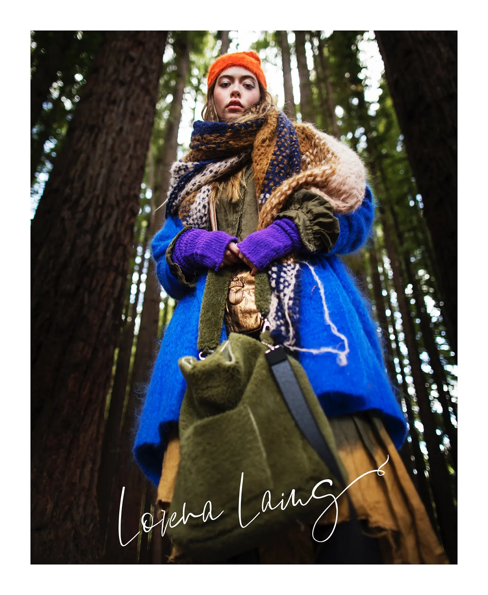 Hand loom Alpaca wrap - Blue - Gold - Nude
