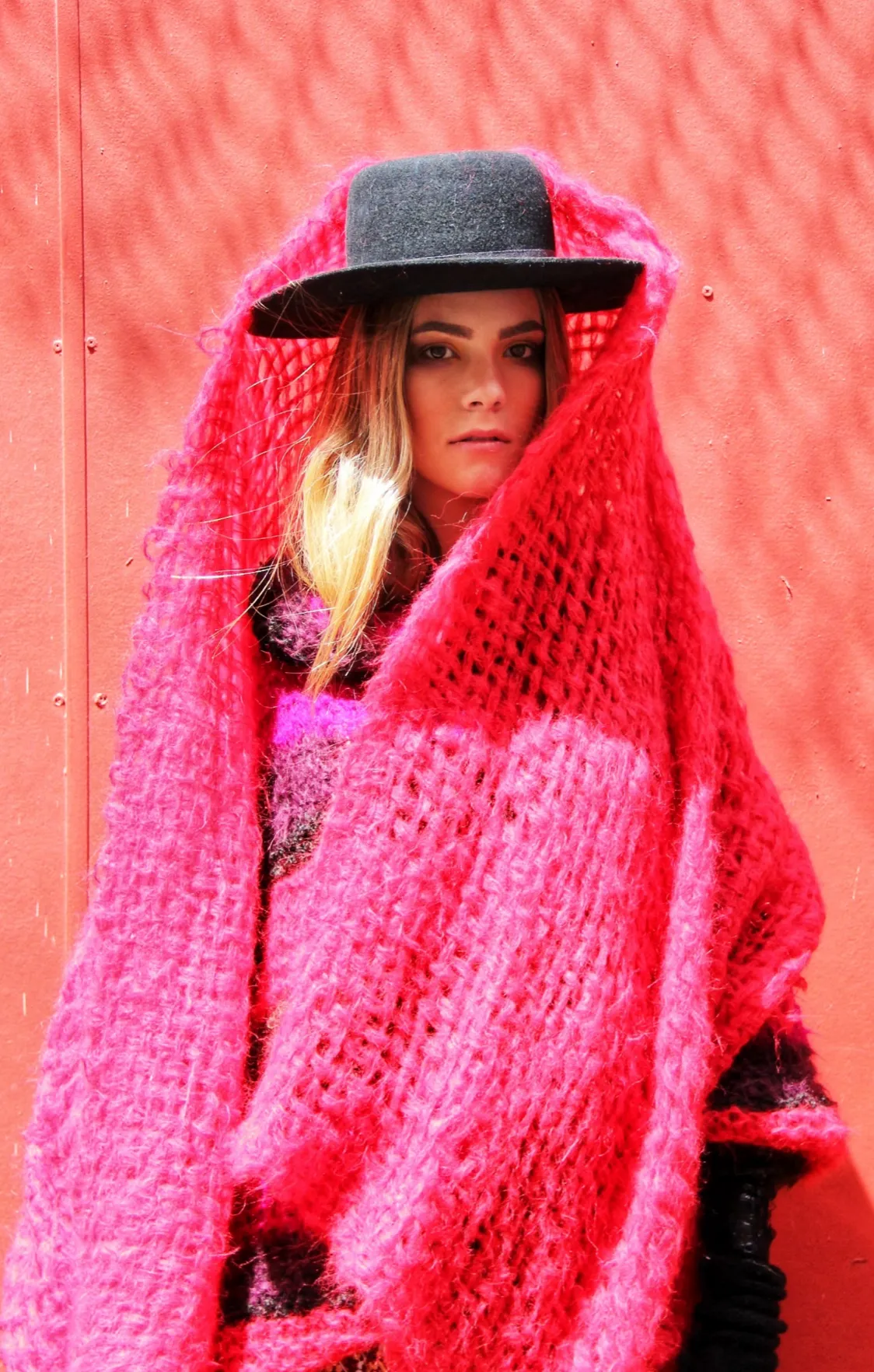 Hand loom Alpaca wrap - Pinks