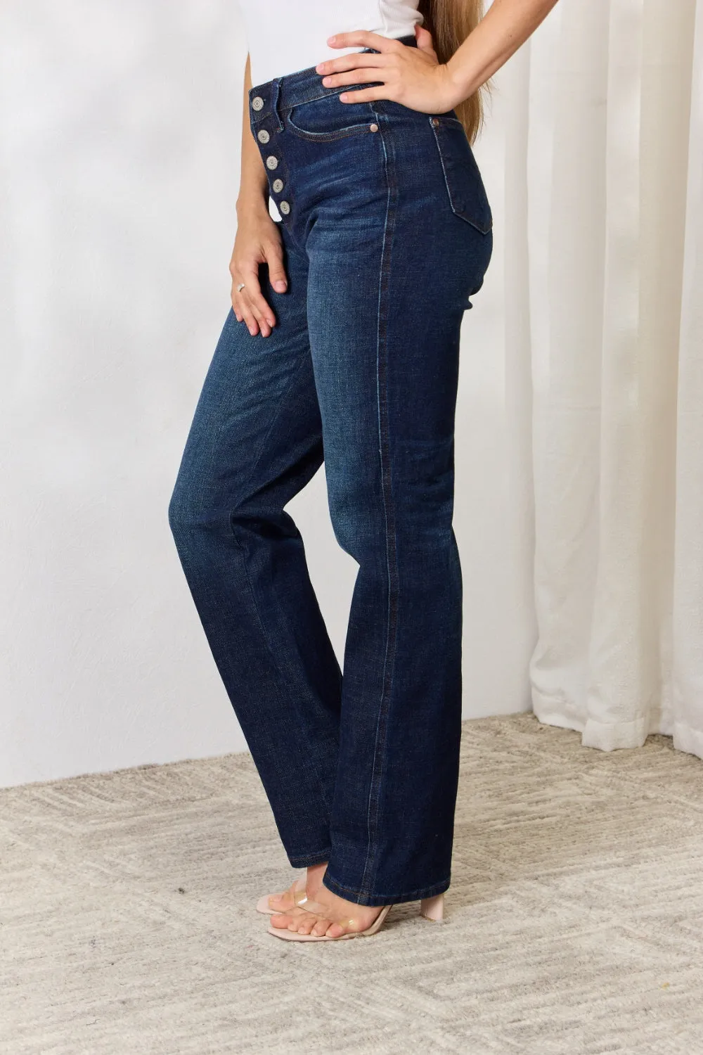 KESLEY Button-Fly Straight Leg Jeans Petite and Plus Size Denim Pants Cotton