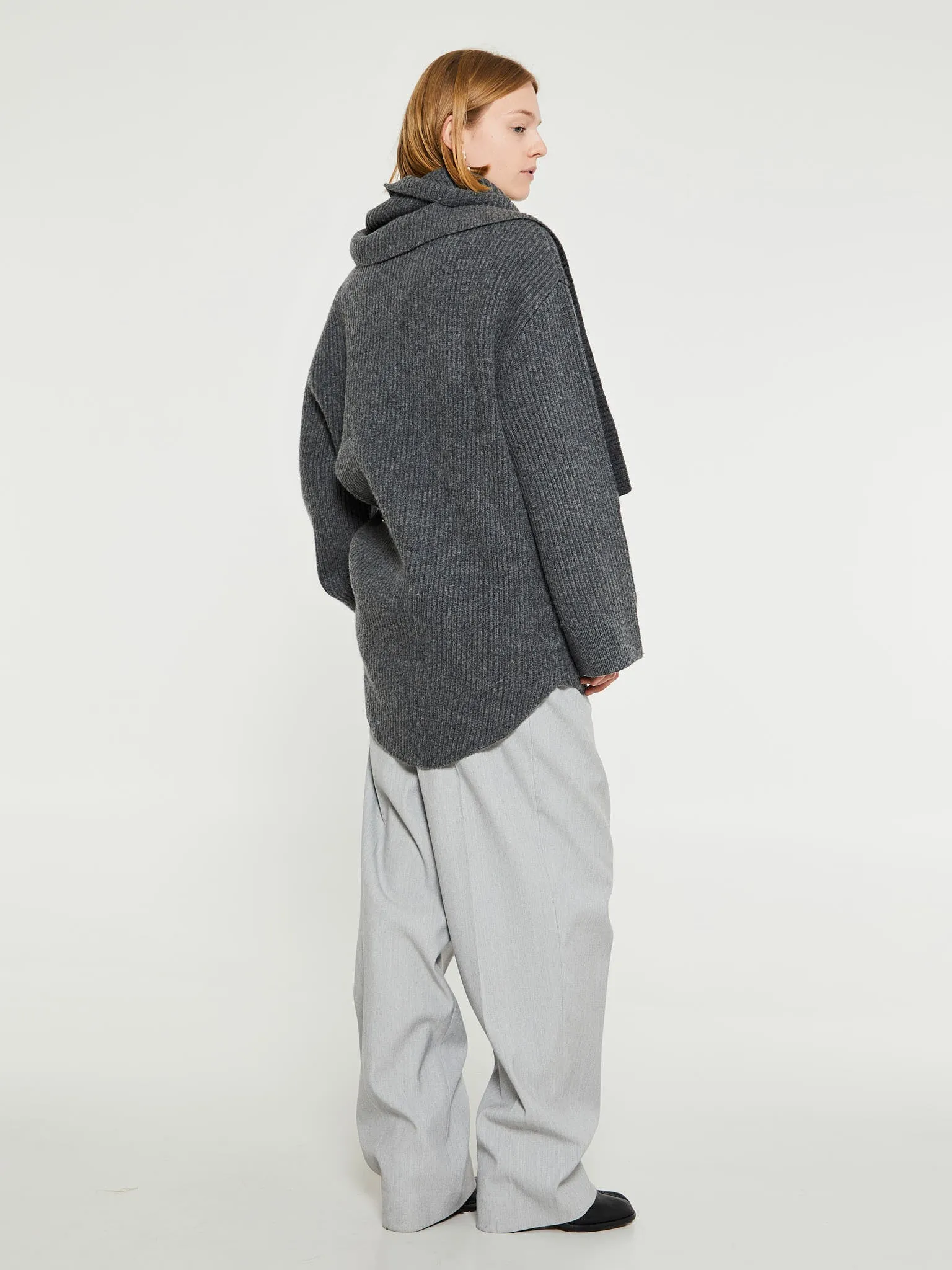 Long Scarf Knit in Dark Grey Melange