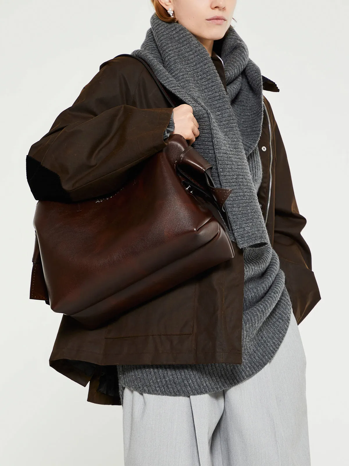 Long Scarf Knit in Dark Grey Melange