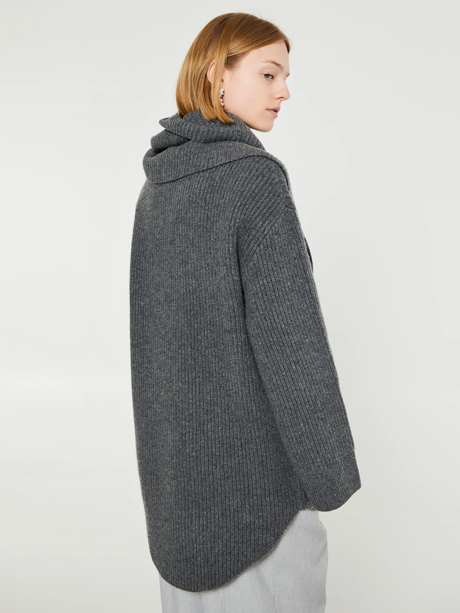 Long Scarf Knit in Dark Grey Melange