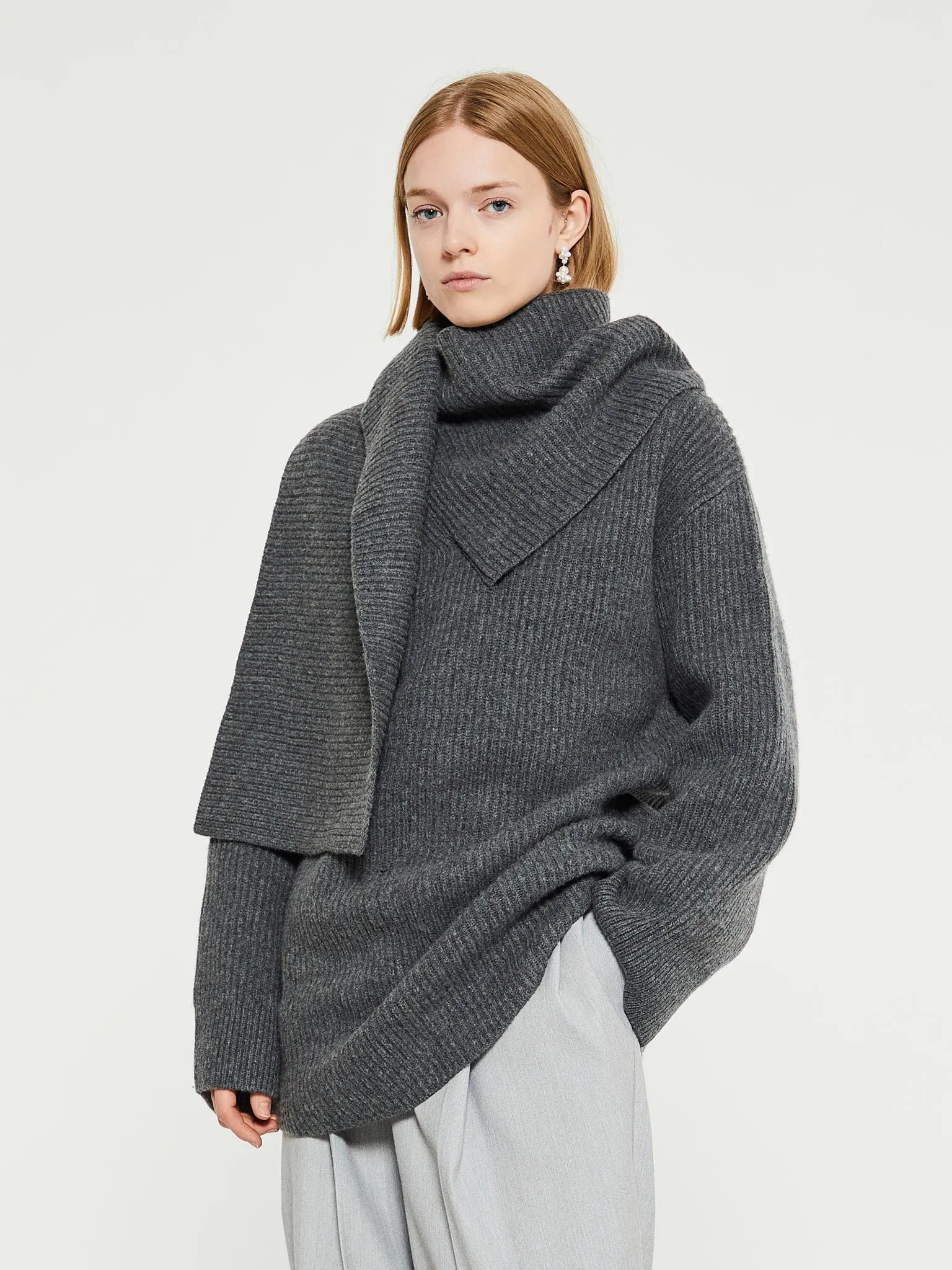 Long Scarf Knit in Dark Grey Melange
