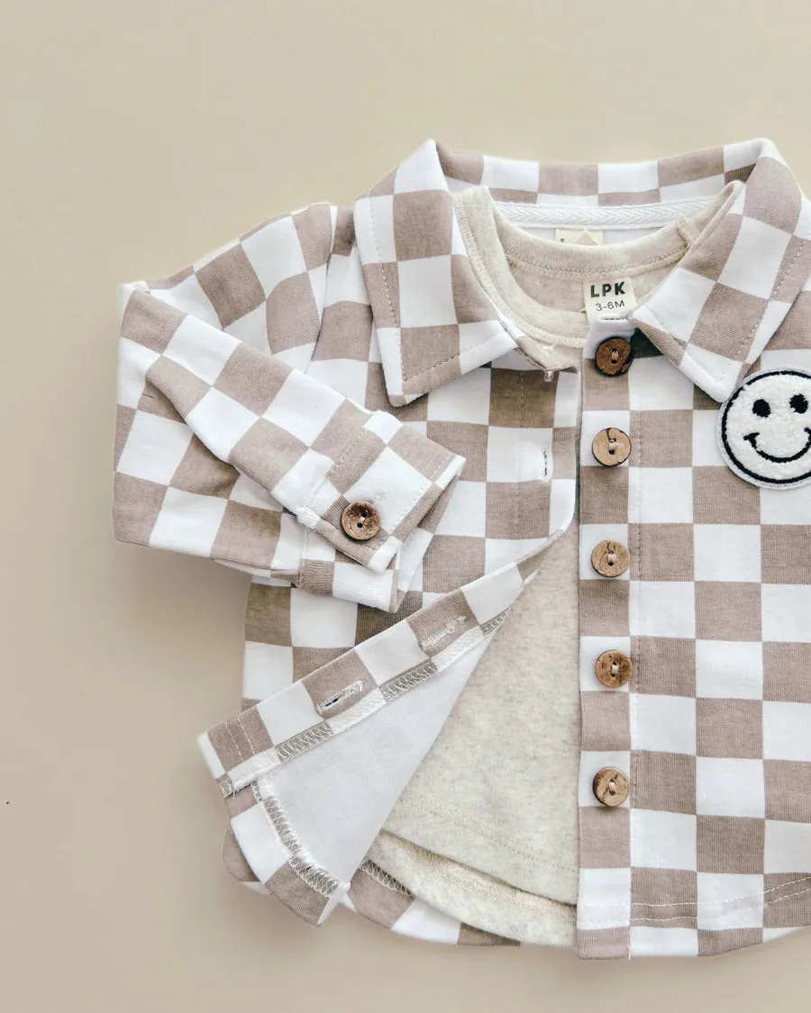 LPK Cotton Shacket - Smiley Checkered Latte