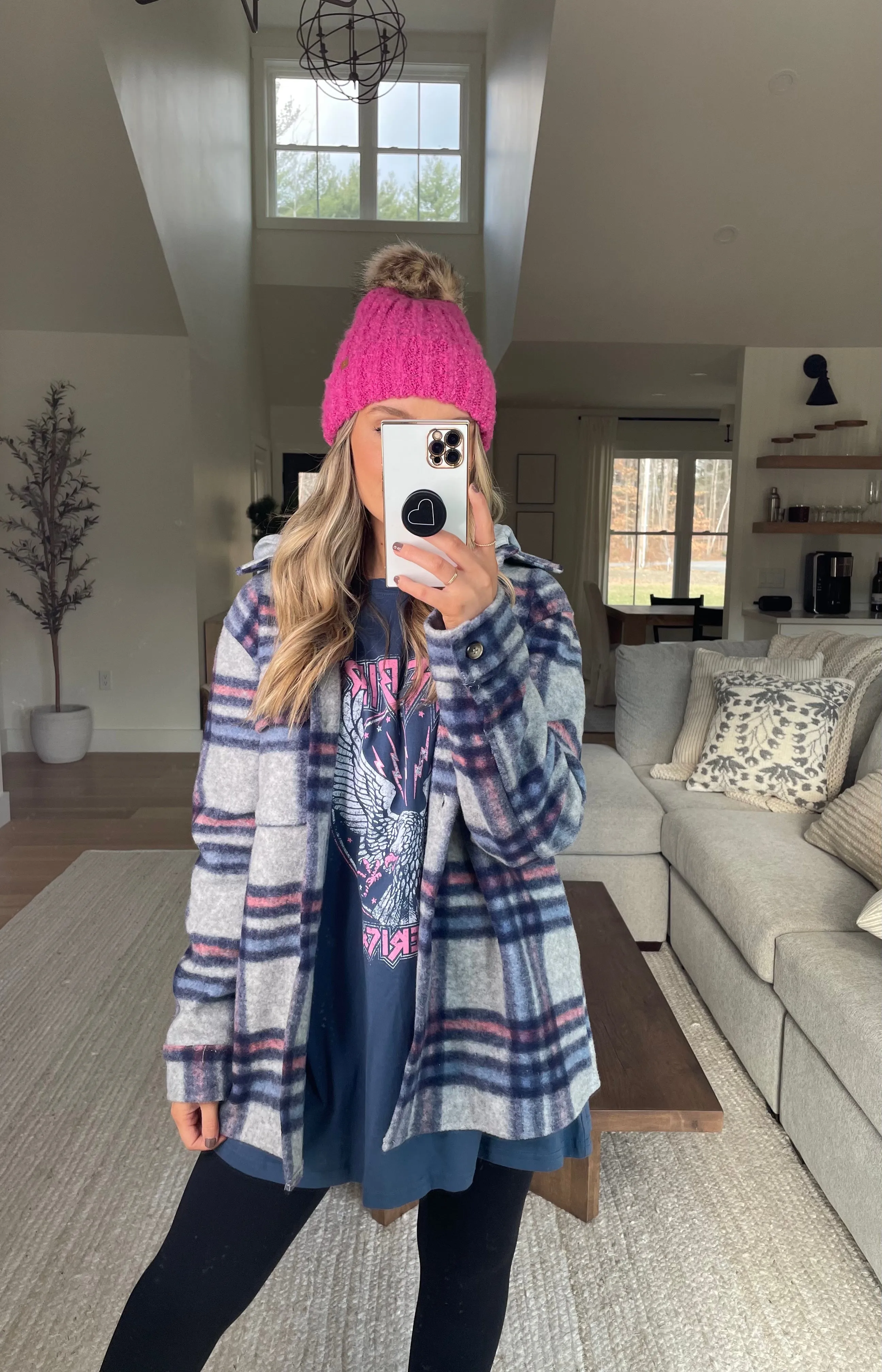 One and Only Hoodie Plaid Shacket // Blue Mix