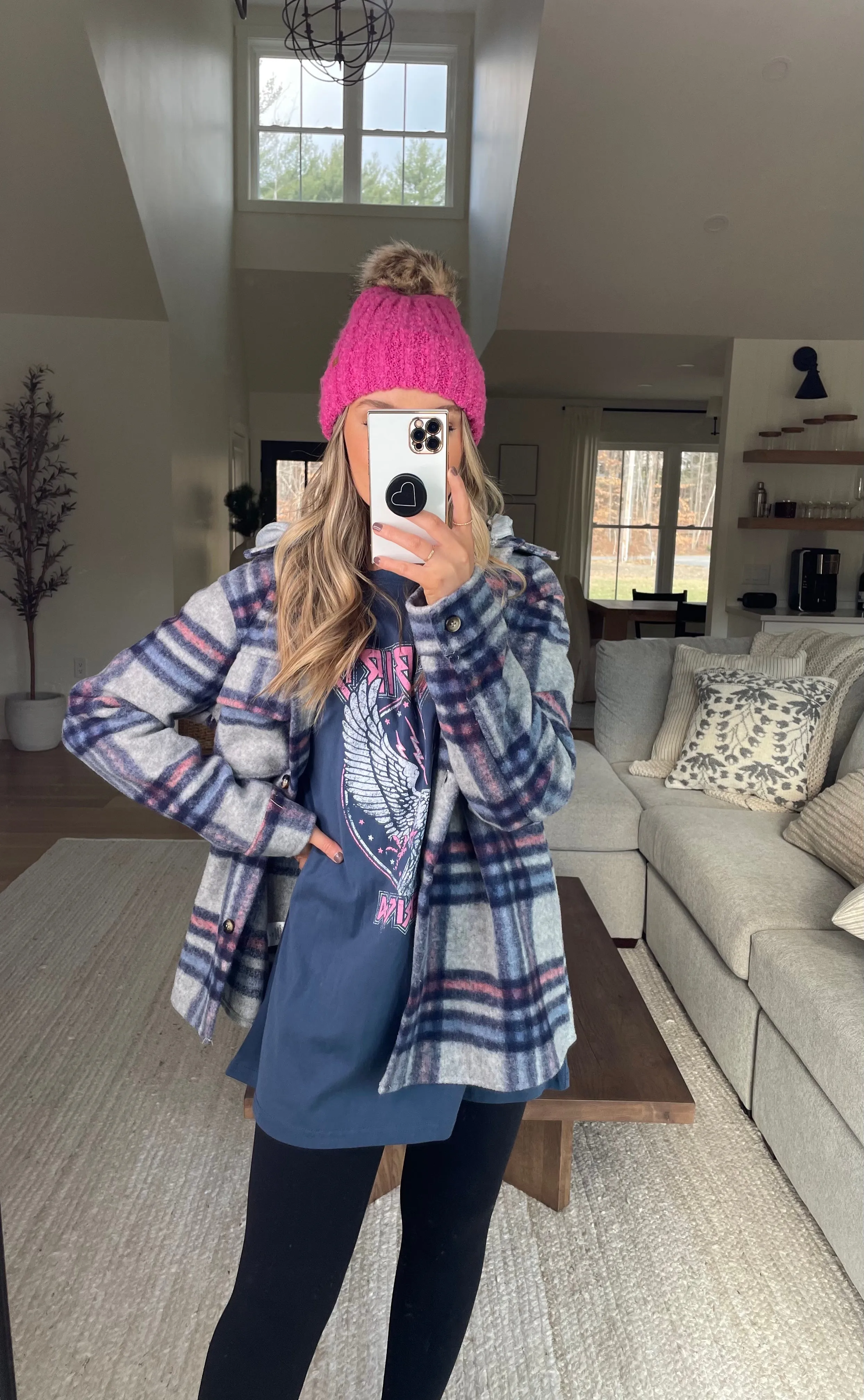 One and Only Hoodie Plaid Shacket // Blue Mix