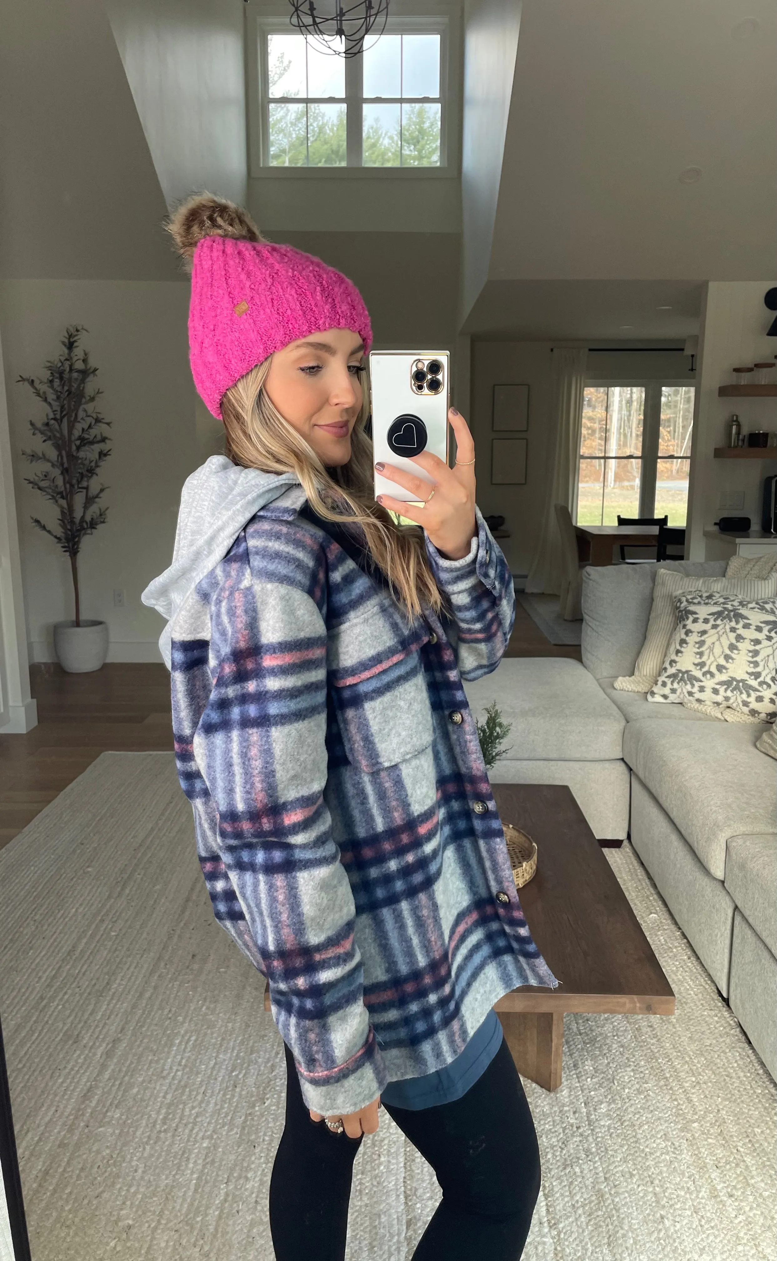 One and Only Hoodie Plaid Shacket // Blue Mix
