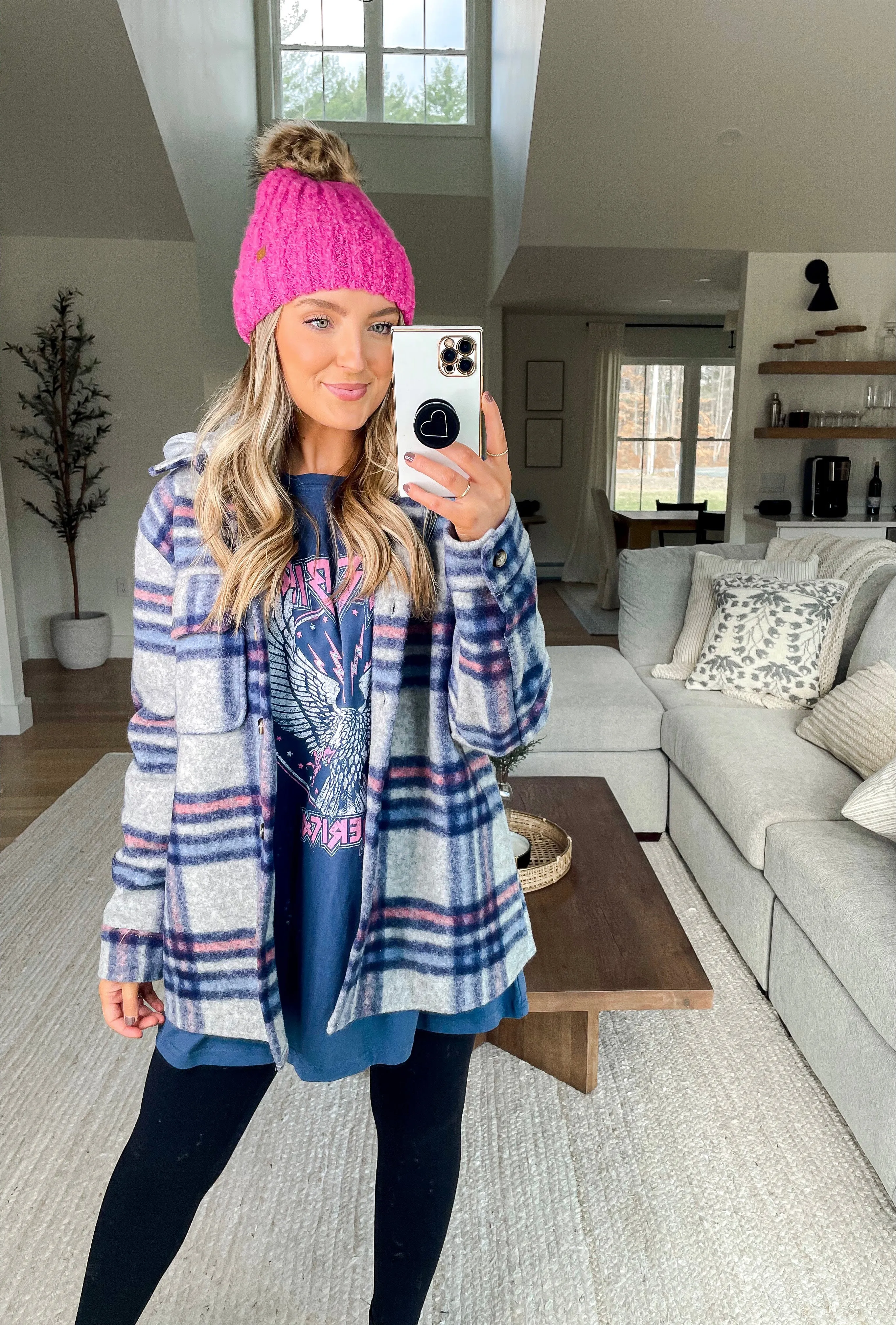 One and Only Hoodie Plaid Shacket // Blue Mix