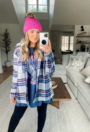 One and Only Hoodie Plaid Shacket // Blue Mix