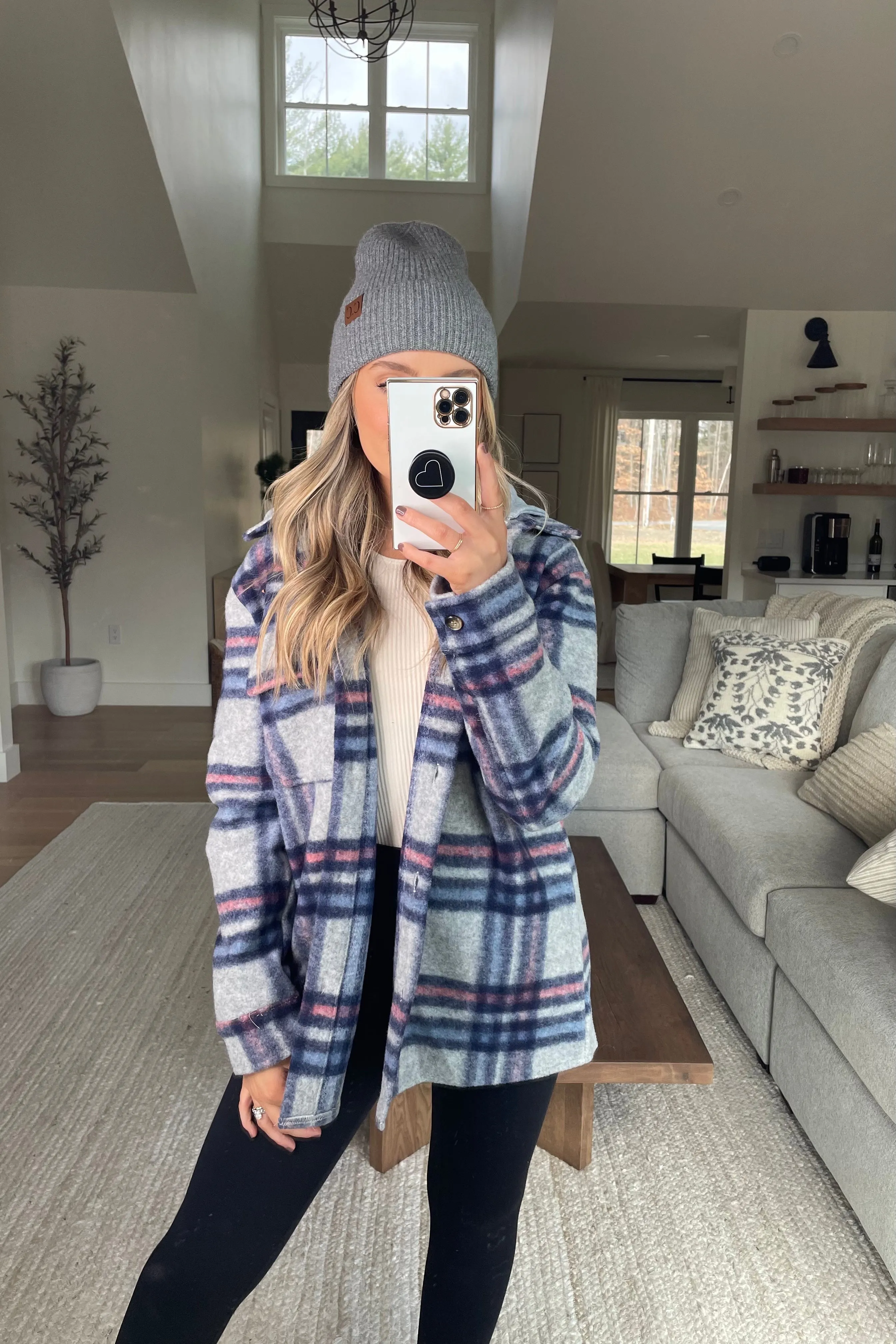 One and Only Hoodie Plaid Shacket // Blue Mix