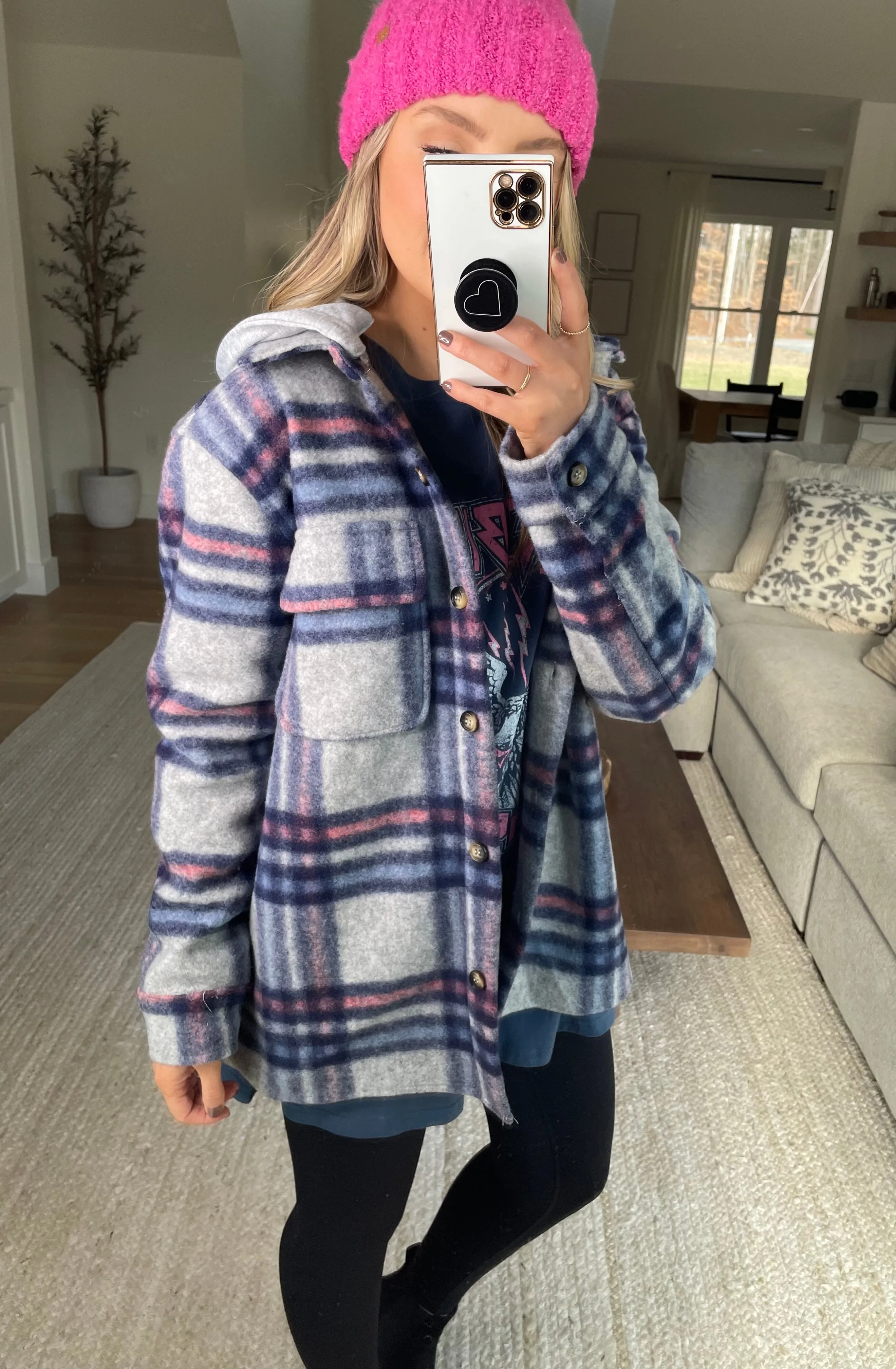 One and Only Hoodie Plaid Shacket // Blue Mix