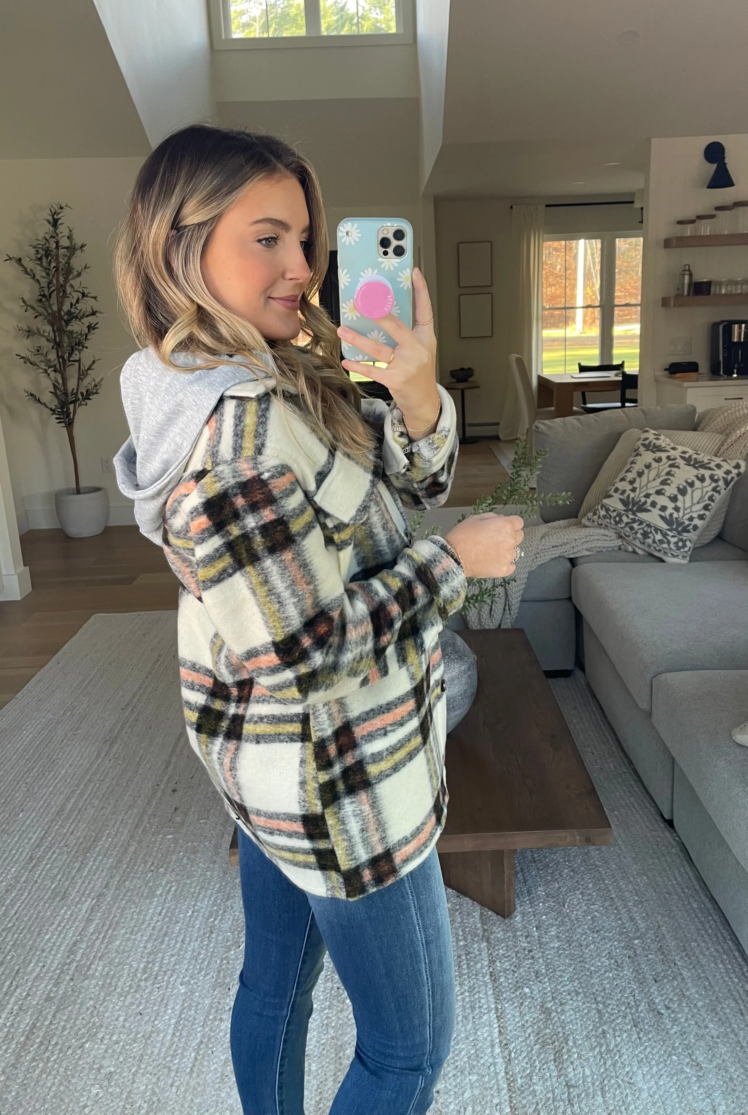 One And Only Hoodie Plaid Shacket // Cream Rust