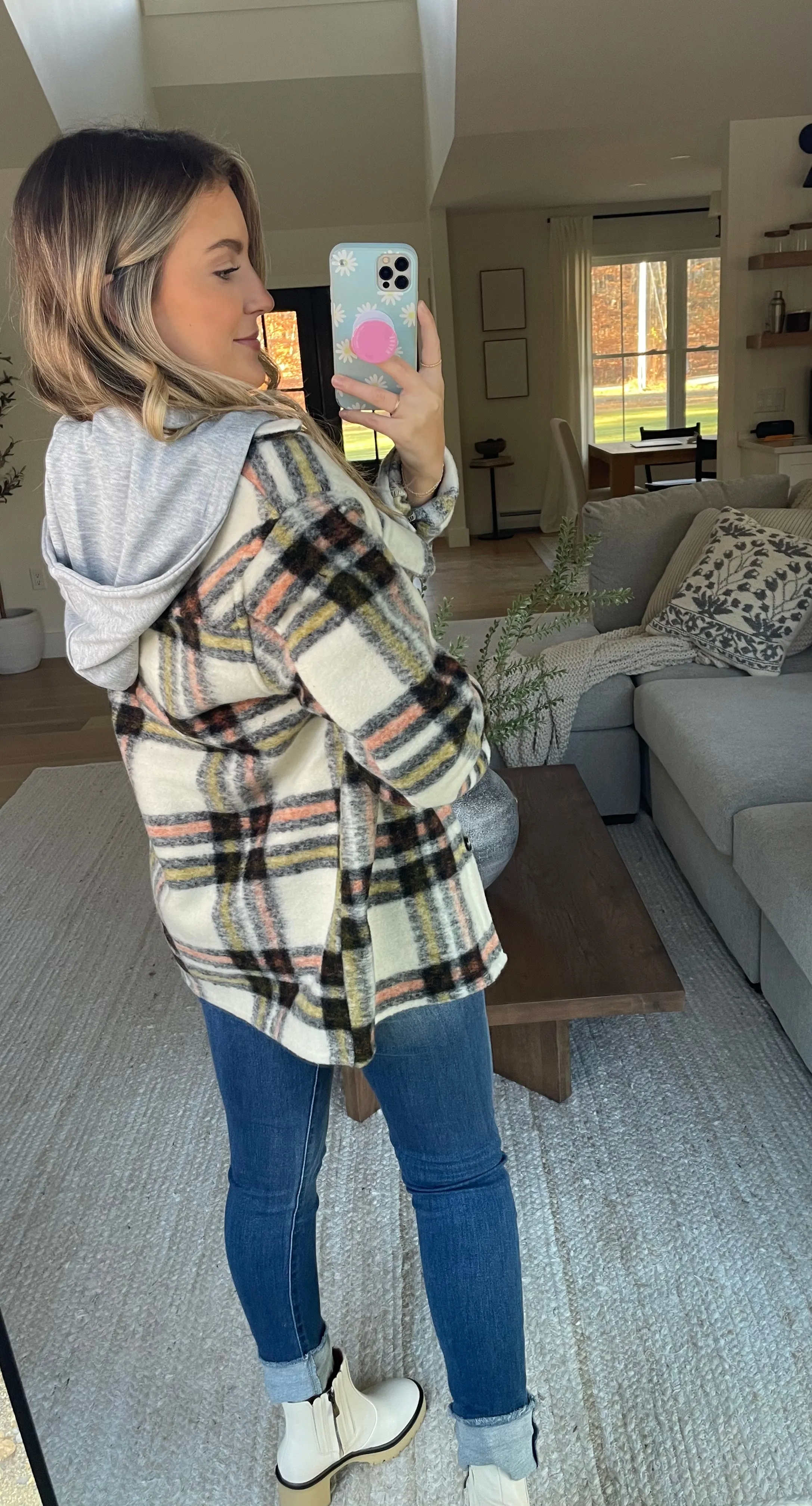 One And Only Hoodie Plaid Shacket // Cream Rust