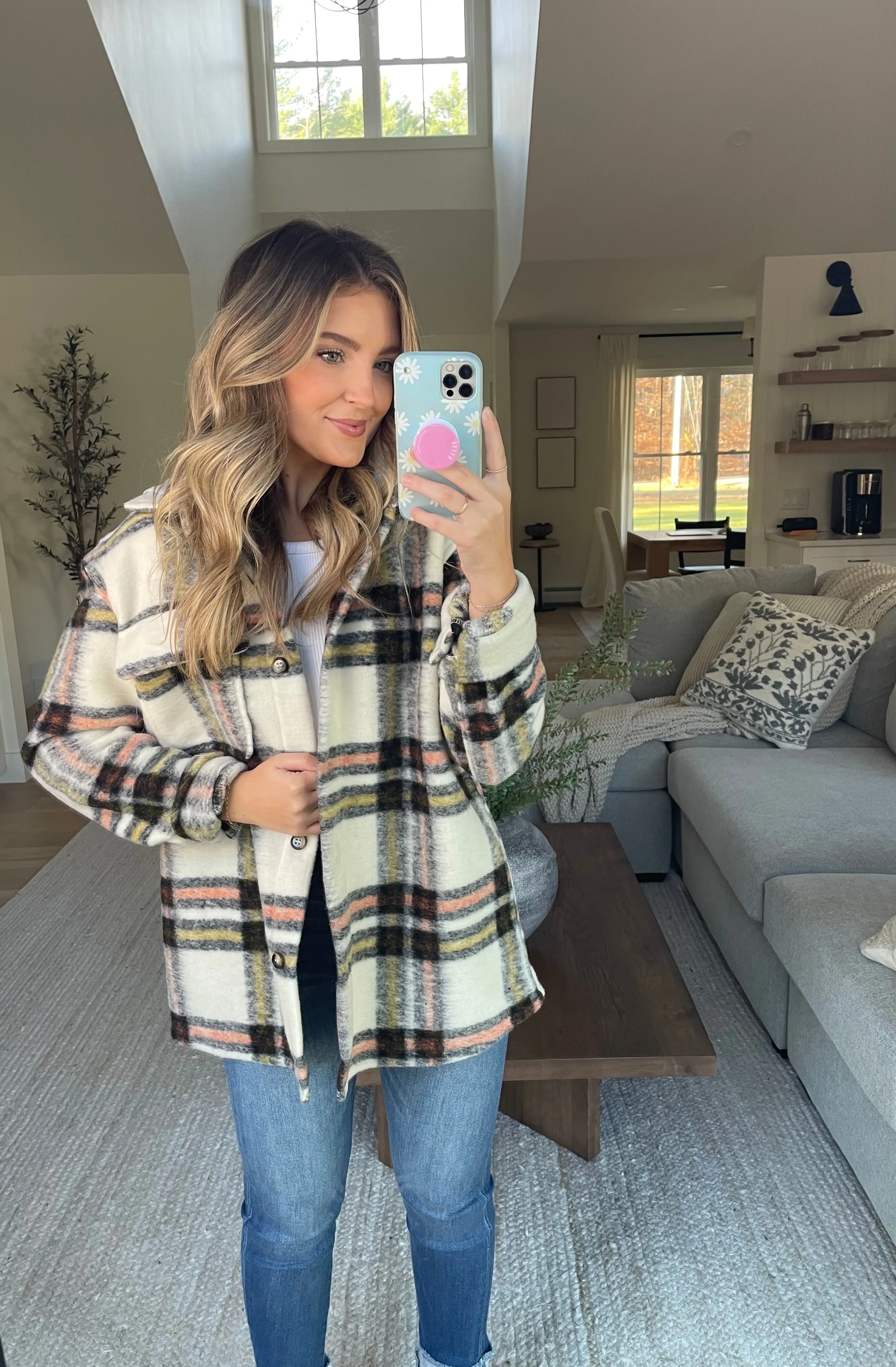 One And Only Hoodie Plaid Shacket // Cream Rust