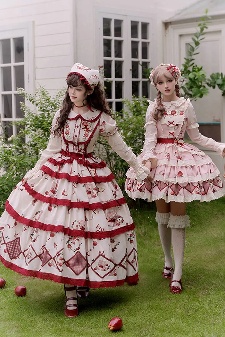 Pink Triple-Layered [Apple Orchard] Print Ruffle Embroidery Sweet Lolita Short Skirt