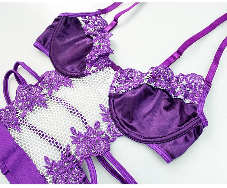 Regal Purple Satin Cutout Lingerie Set