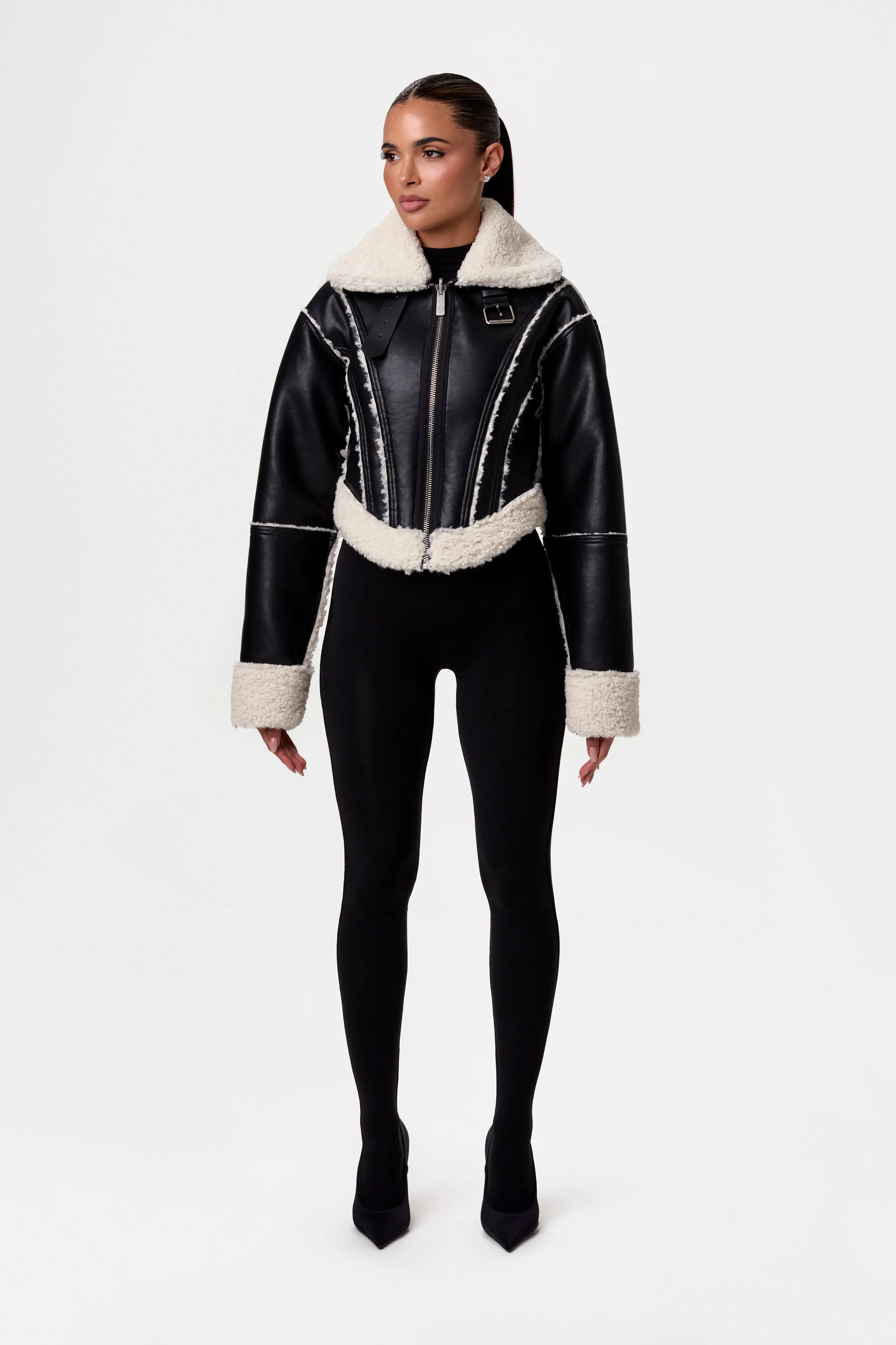 Reversible Vegan Leather Sherpa Jacket