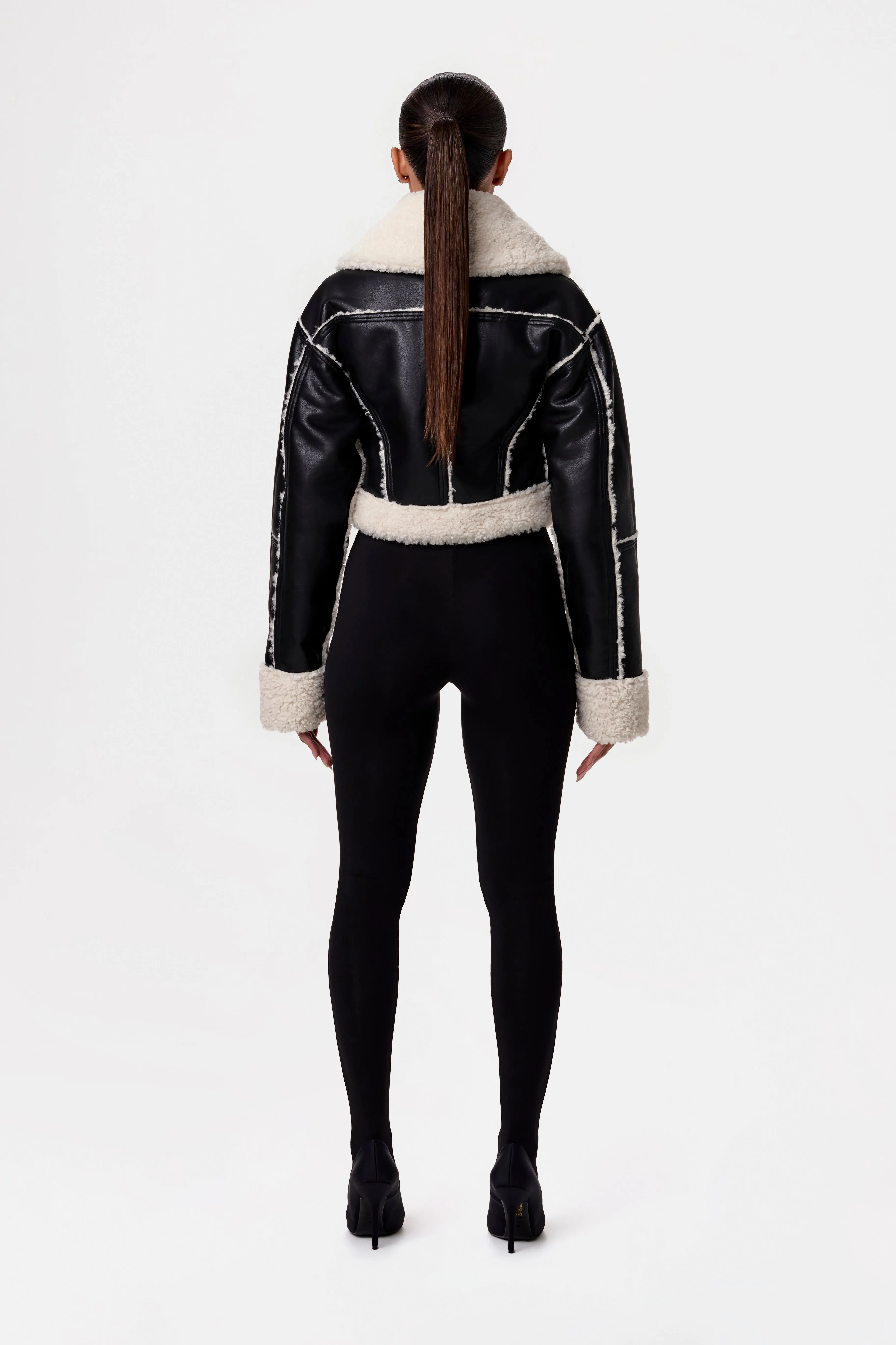 Reversible Vegan Leather Sherpa Jacket