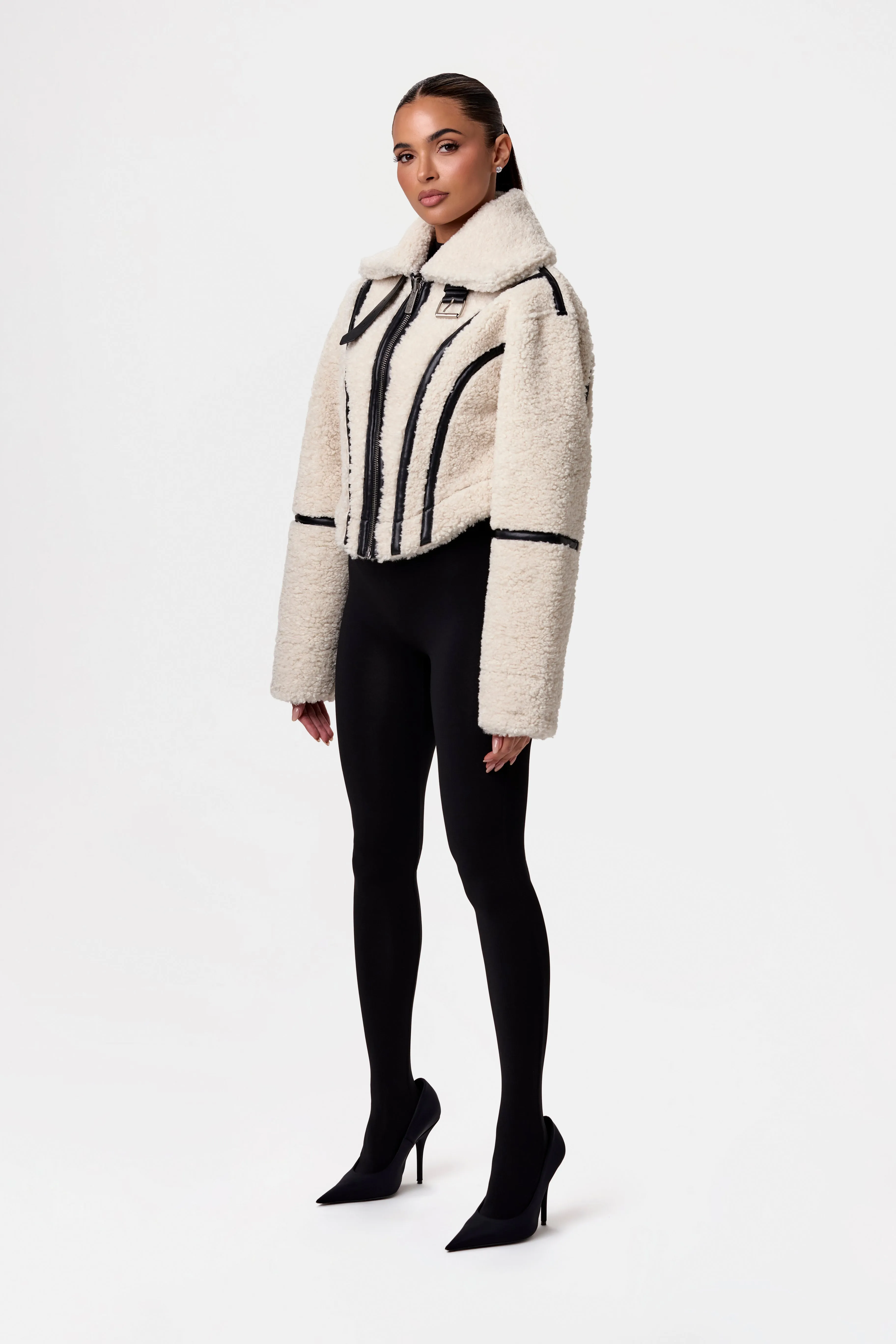 Reversible Vegan Leather Sherpa Jacket