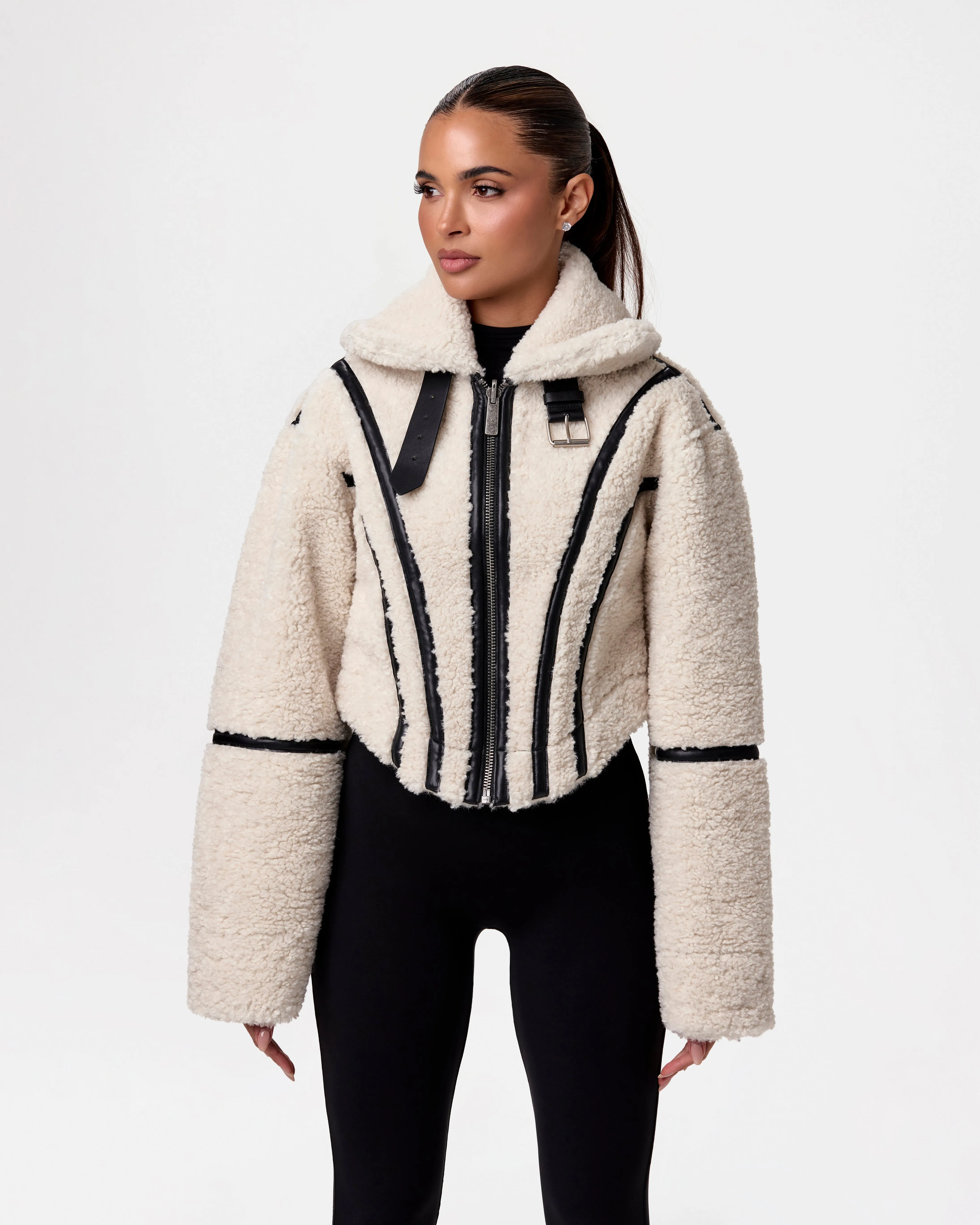 Reversible Vegan Leather Sherpa Jacket