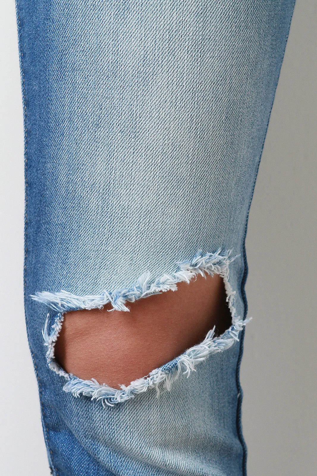 Stone Wash Knee Cutout Denim Jeans