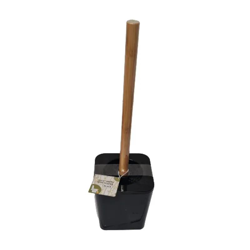 Toilet Brush Set with Bamboo Handle Black